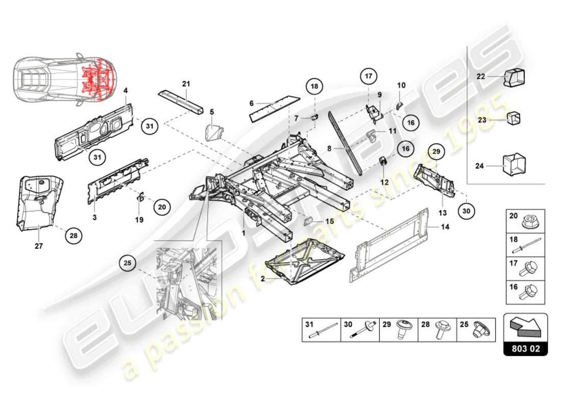 lamborghini 2022 (evo spyder) front frame part diagram