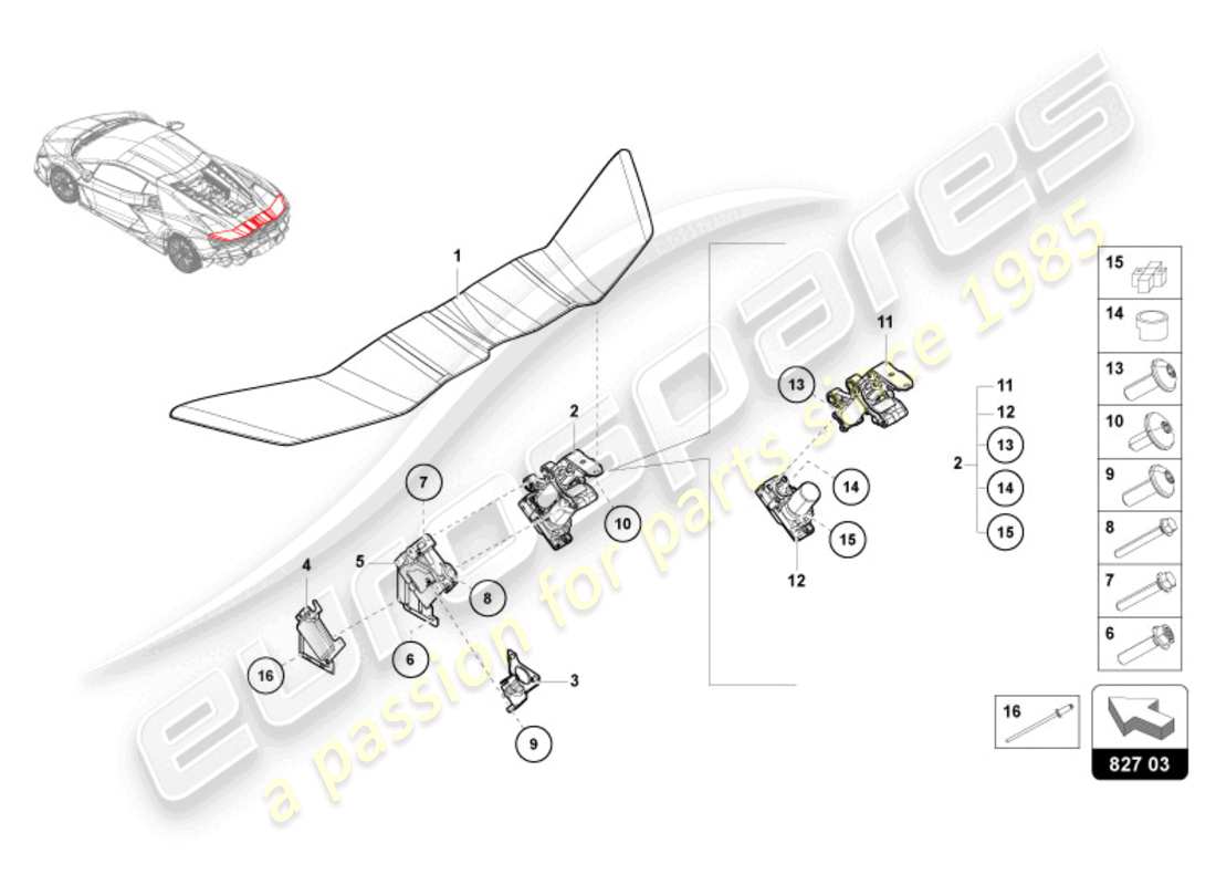 lamborghini revuelto coupe (2024) rear spoiler parts diagram