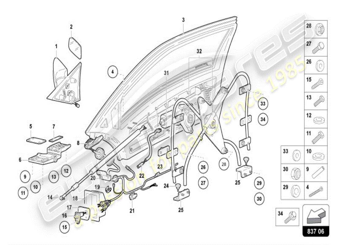 lamborghini diablo vt (1997) door and exterior mirror parts diagram