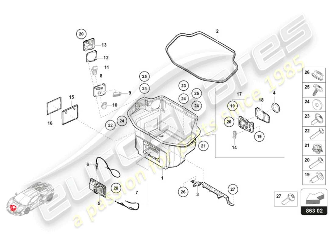 lamborghini revuelto coupe (2024) luggage compartment lining lhd parts diagram