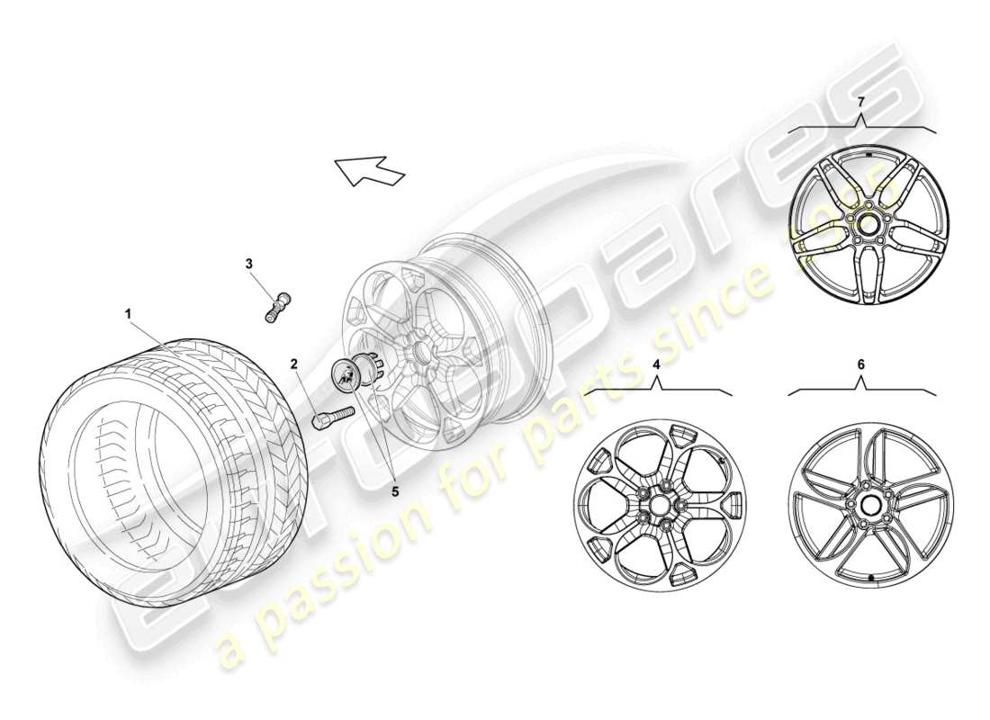 lamborghini lp640 coupe (2010) aluminium rim front parts diagram