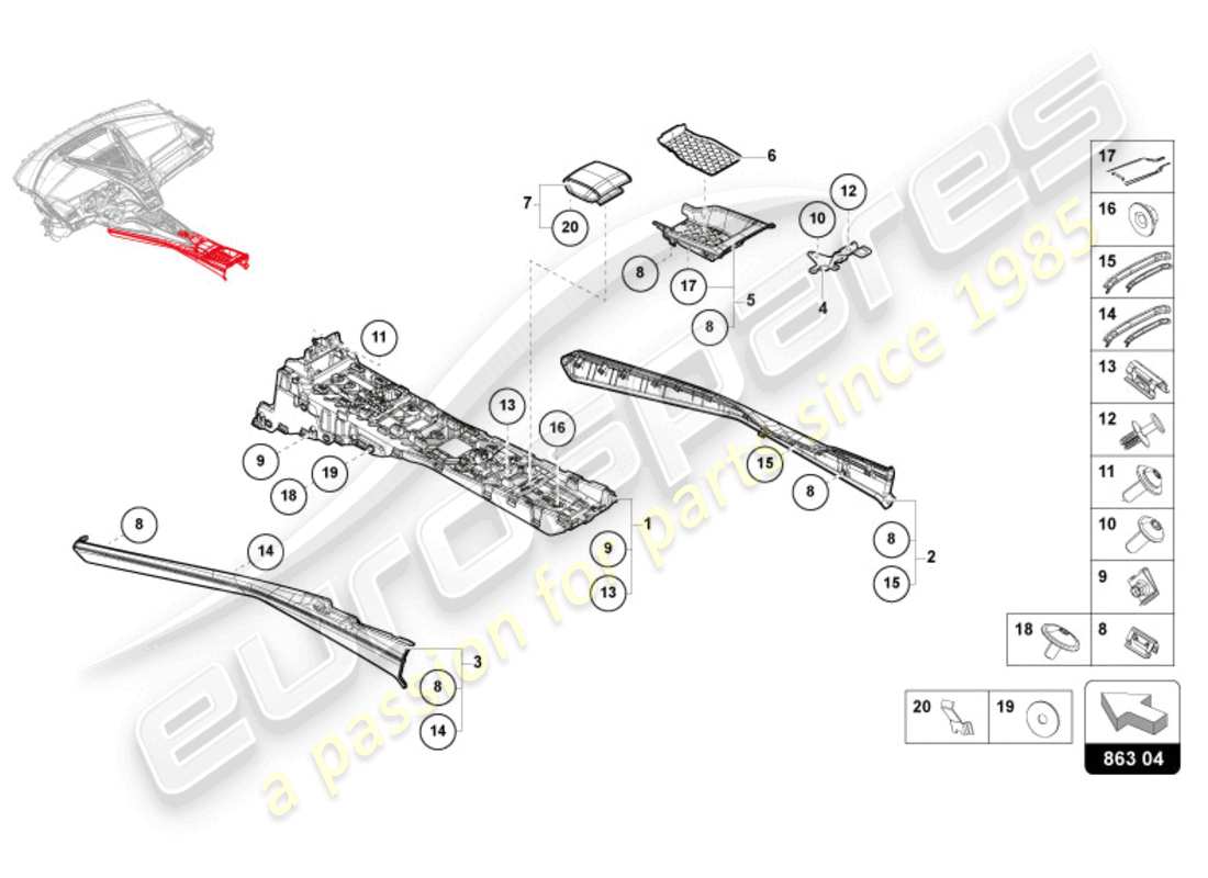 lamborghini revuelto coupe (2024) centre console parts diagram