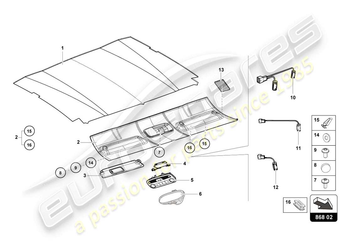 lamborghini 2021 (evo spyder 2wd) roof trim part diagram
