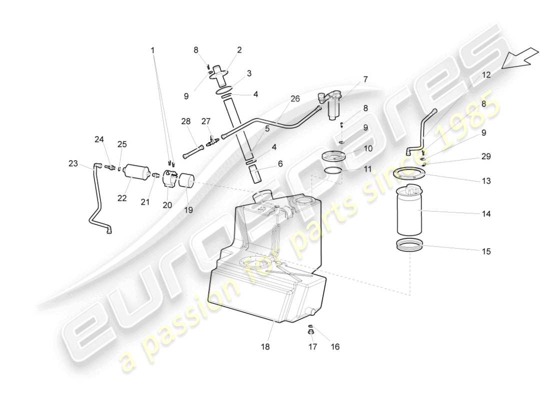 lamborghini gallardo coupe (2007) fuel tank with attachments right part diagram