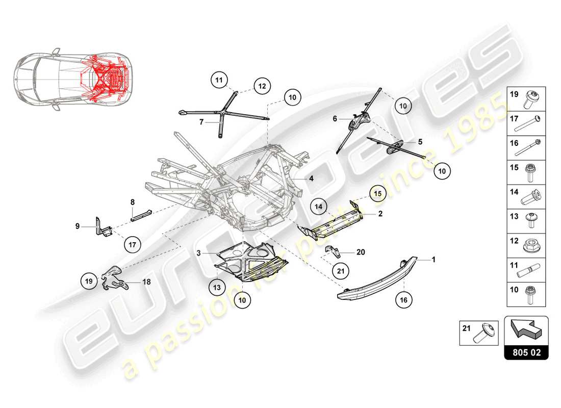 lamborghini 2023 (tecnica) chassis rear, outer parts diagram