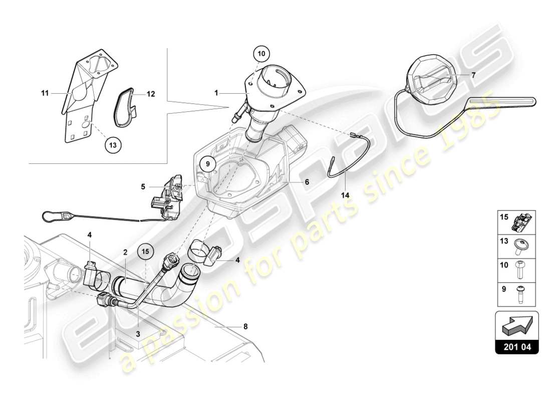 lamborghini 2022 (lp770-4 svj coupe) fuel filler neck with restric part diagram