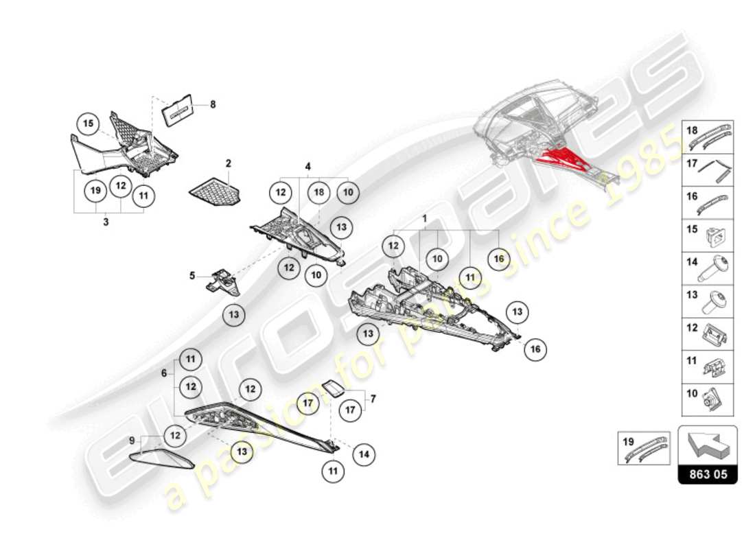 lamborghini revuelto coupe (2024) centre console parts diagram