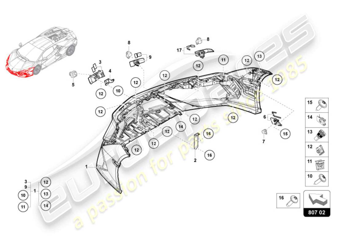 lamborghini revuelto coupe (2024) bumper front parts diagram