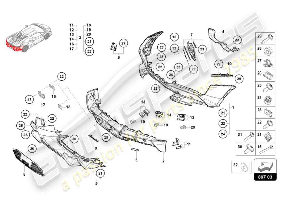 lamborghini revuelto coupe (2024) bumper rear parts diagram