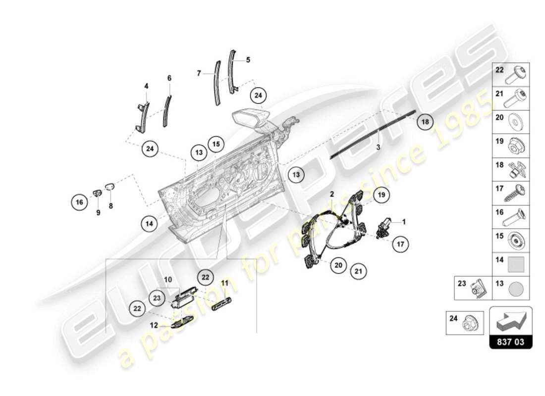 lamborghini revuelto coupe (2024) window regulator with motor parts diagram