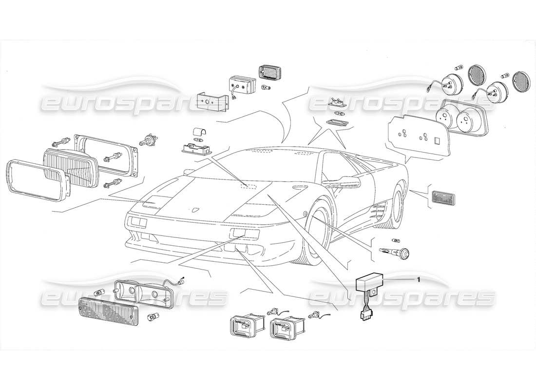 lamborghini diablo (1991) lights (valid for saudi arabia version - october 1991) part diagram