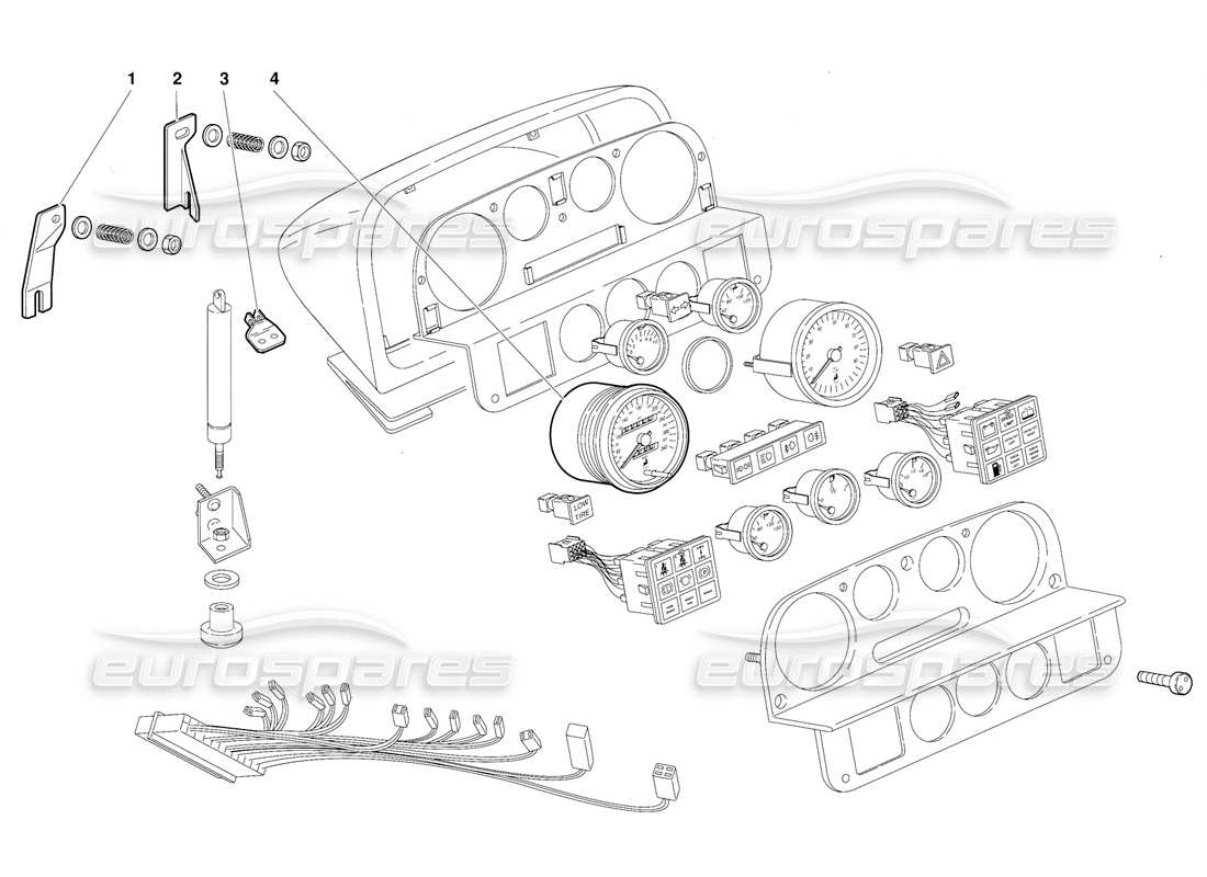 lamborghini diablo (1991) dashboard instruments (valid for australia version - october 1991) parts diagram