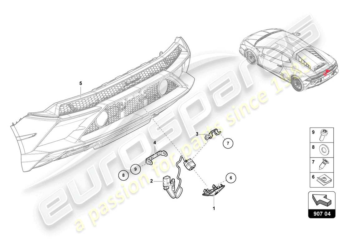lamborghini 2021 (evo spyder 2wd) reversing camera part diagram