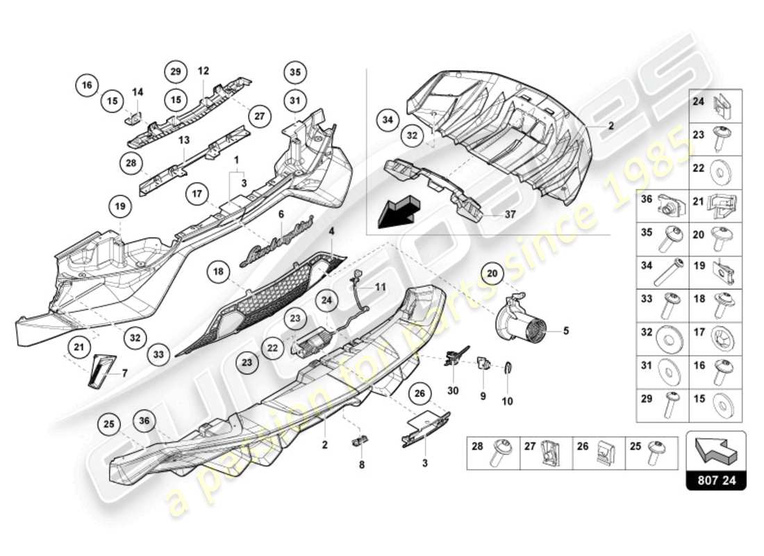 lamborghini ultimae (2022) bumper, complete rear part diagram