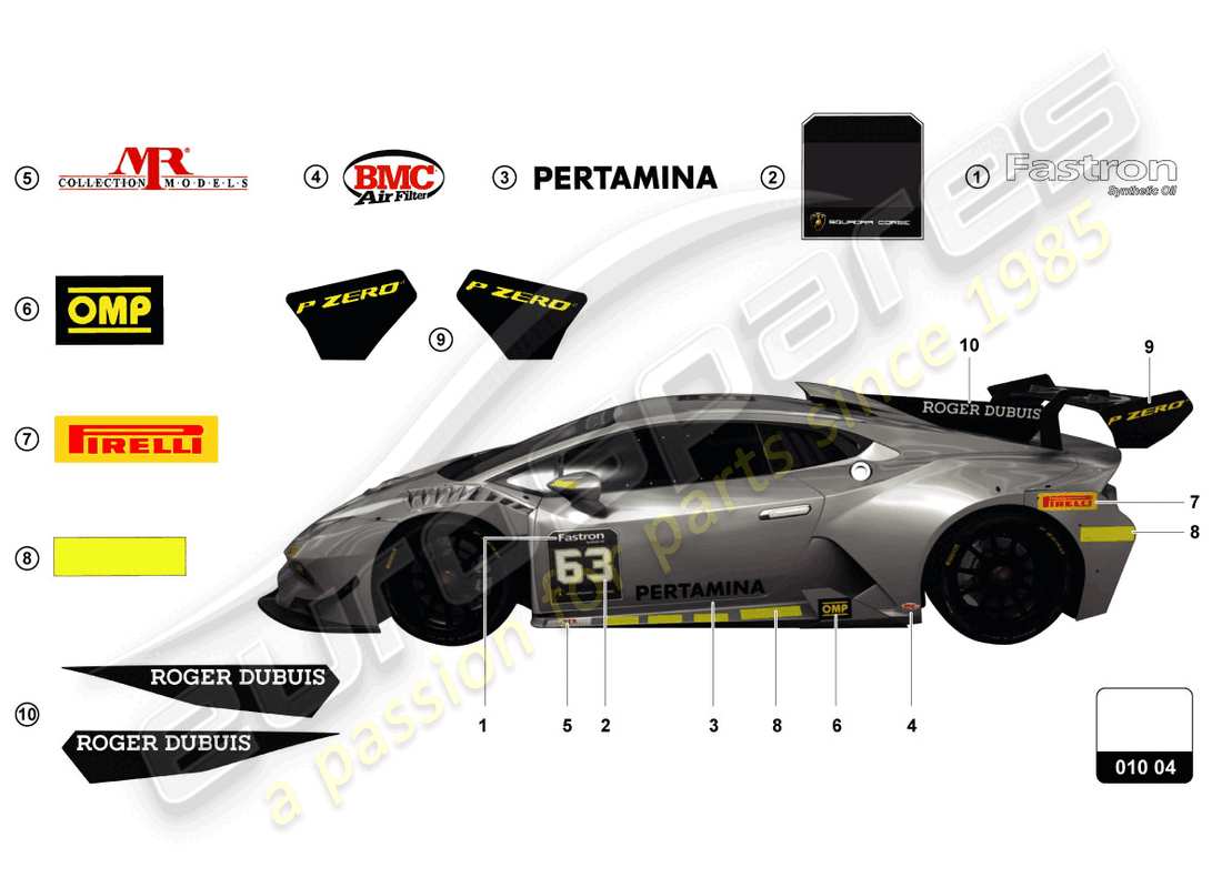 lamborghini 2018 (super trofeo evo) stickers part diagram
