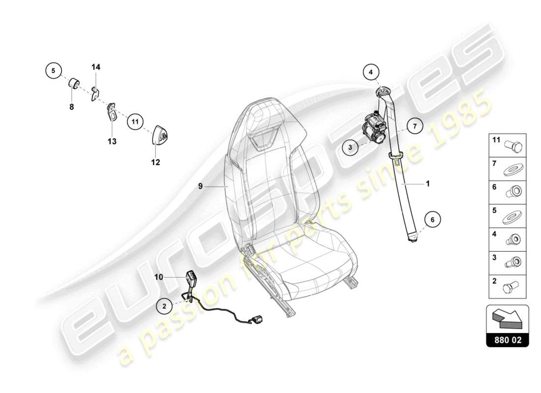 lamborghini 2021 (evo spyder 2wd) seat belts part diagram