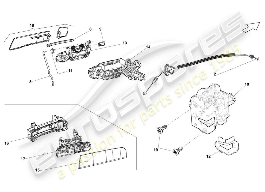 lamborghini gallardo spyder (2008) door lock part diagram