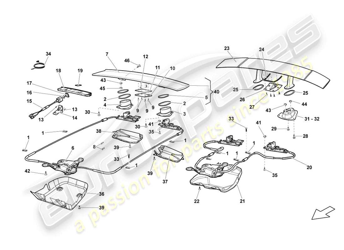 lamborghini gallardo spyder (2008) spoiler for rear lid part diagram