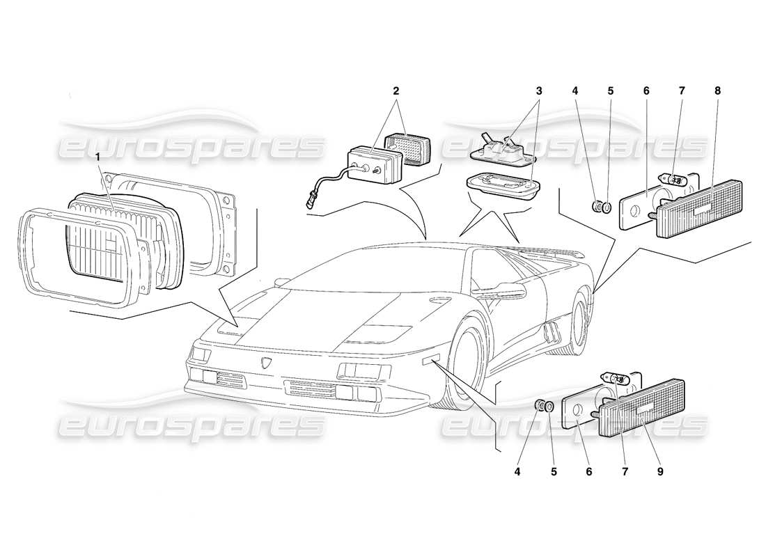 lamborghini diablo se30 (1995) lights (valid for canada - january 1995) parts diagram