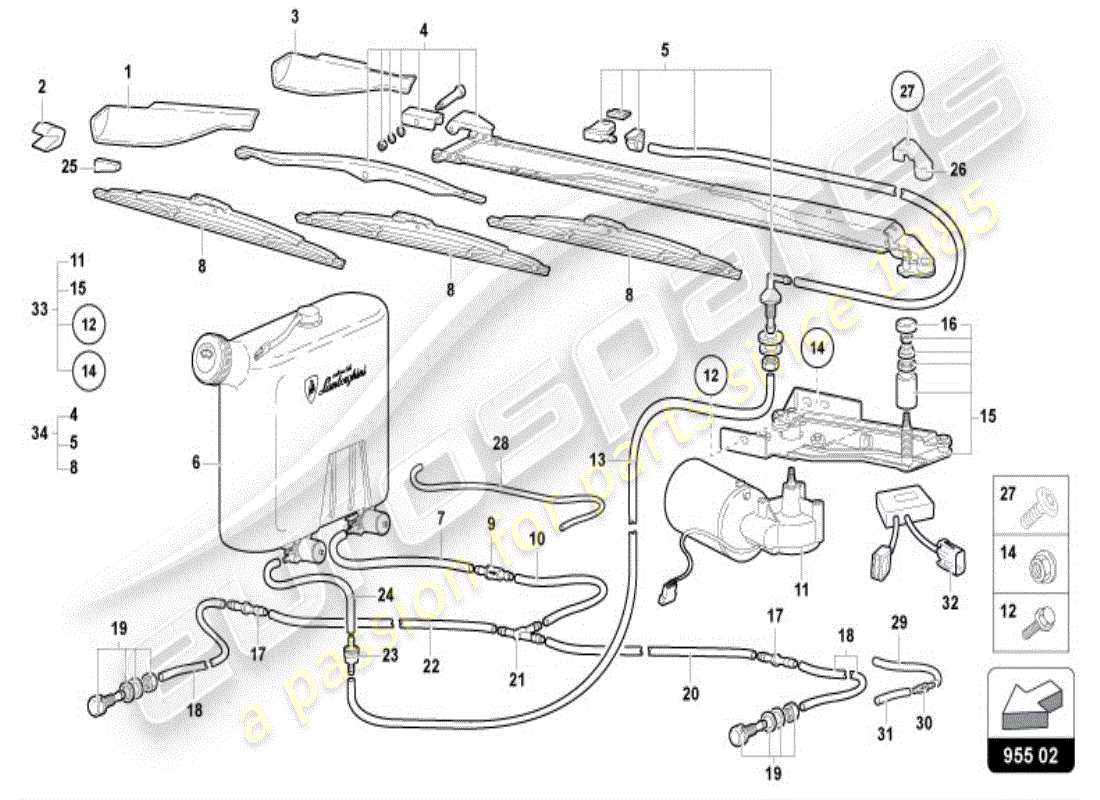 lamborghini diablo vt (1995) windshield wiper parts diagram