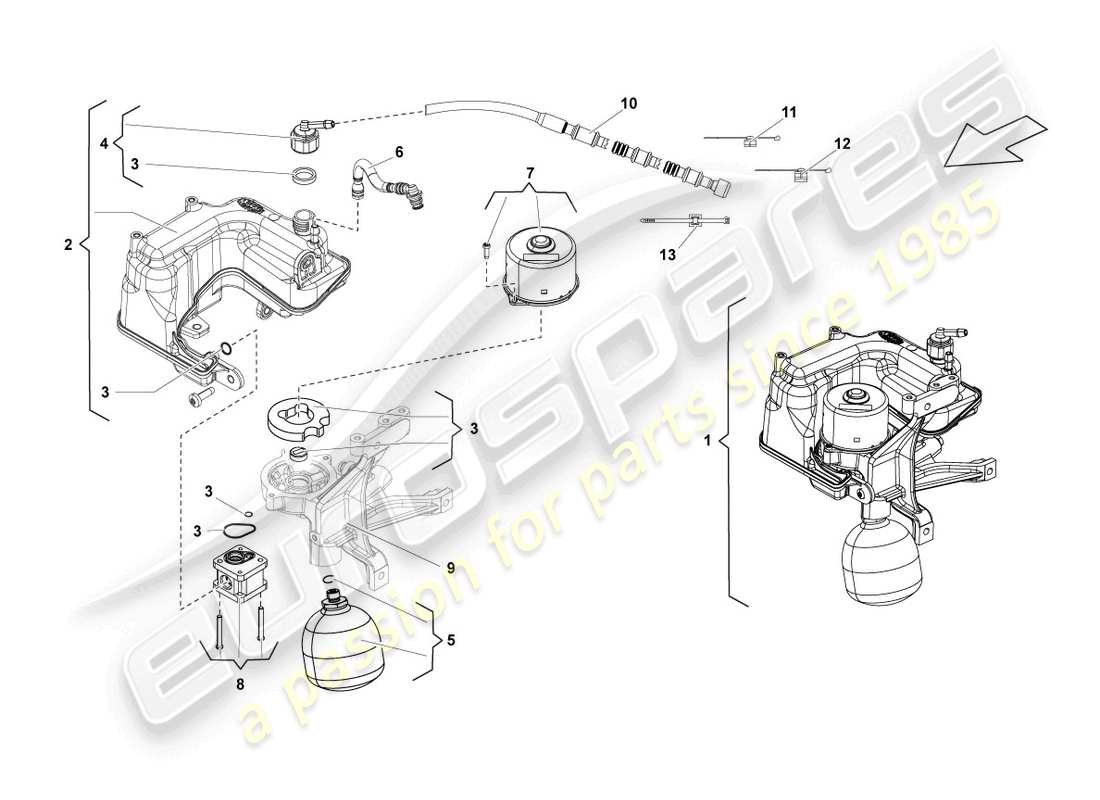 lamborghini lp570-4 spyder performante (2011) hydraulic system and fluid container with connect. pieces part diagram