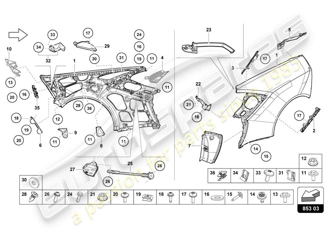 lamborghini evo coupe 2wd (2021) wing parts diagram