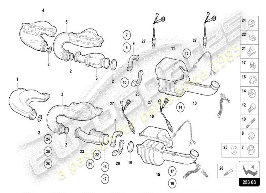 lamborghini diablo vt (1996) silencer with catalyst parts diagram