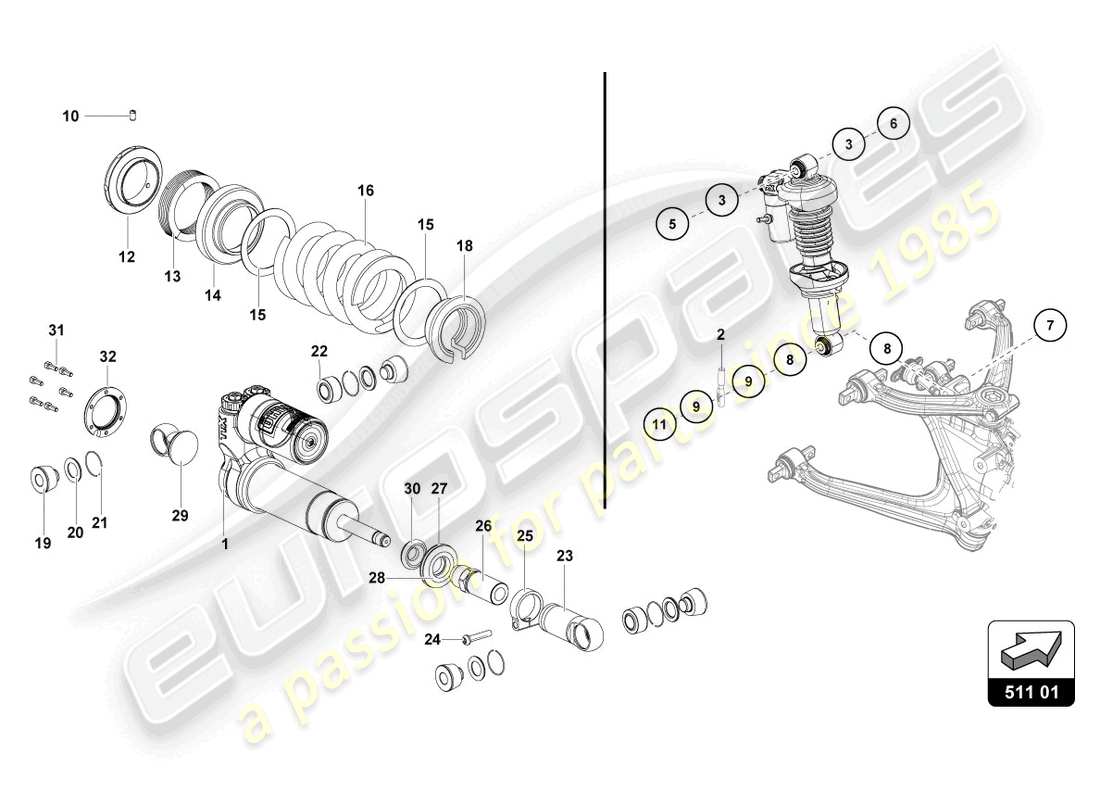 lamborghini 2018 (super trofeo evo) rear suspension part diagram