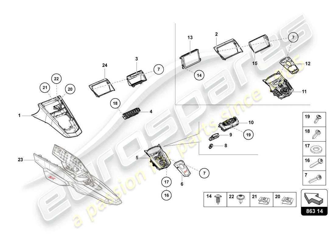 lamborghini lp770-4 svj coupe (2022) centre console part diagram