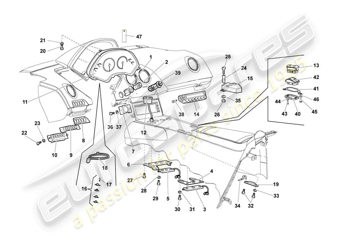 lamborghini lp640 roadster (2010) dashboard part diagram