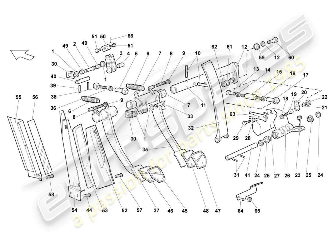 lamborghini lp640 roadster (2010) brake and accel. lever mech. part diagram