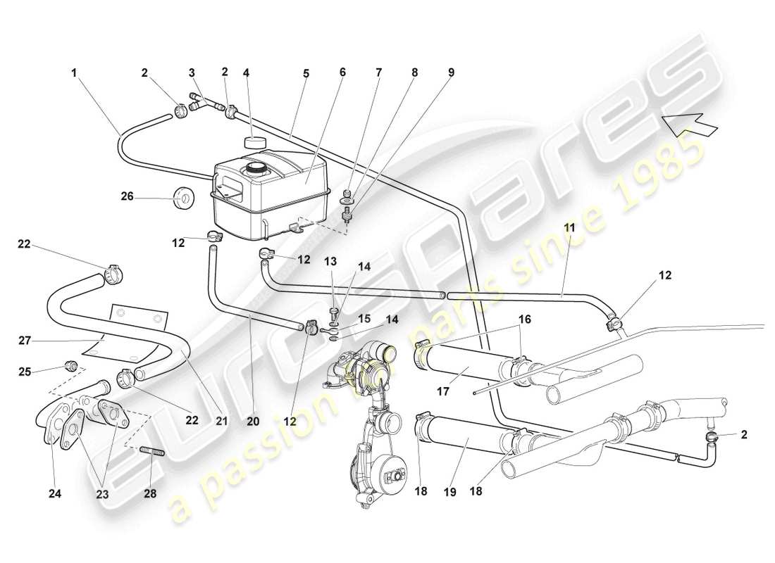 lamborghini lp640 roadster (2010) coolant cooling system parts diagram