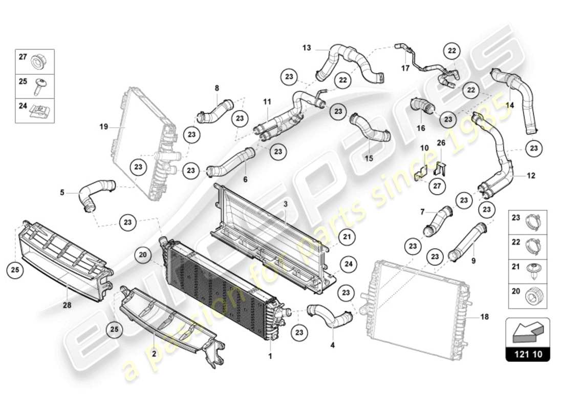 lamborghini 2021 (evo coupe 2wd) cooler for coolant part diagram