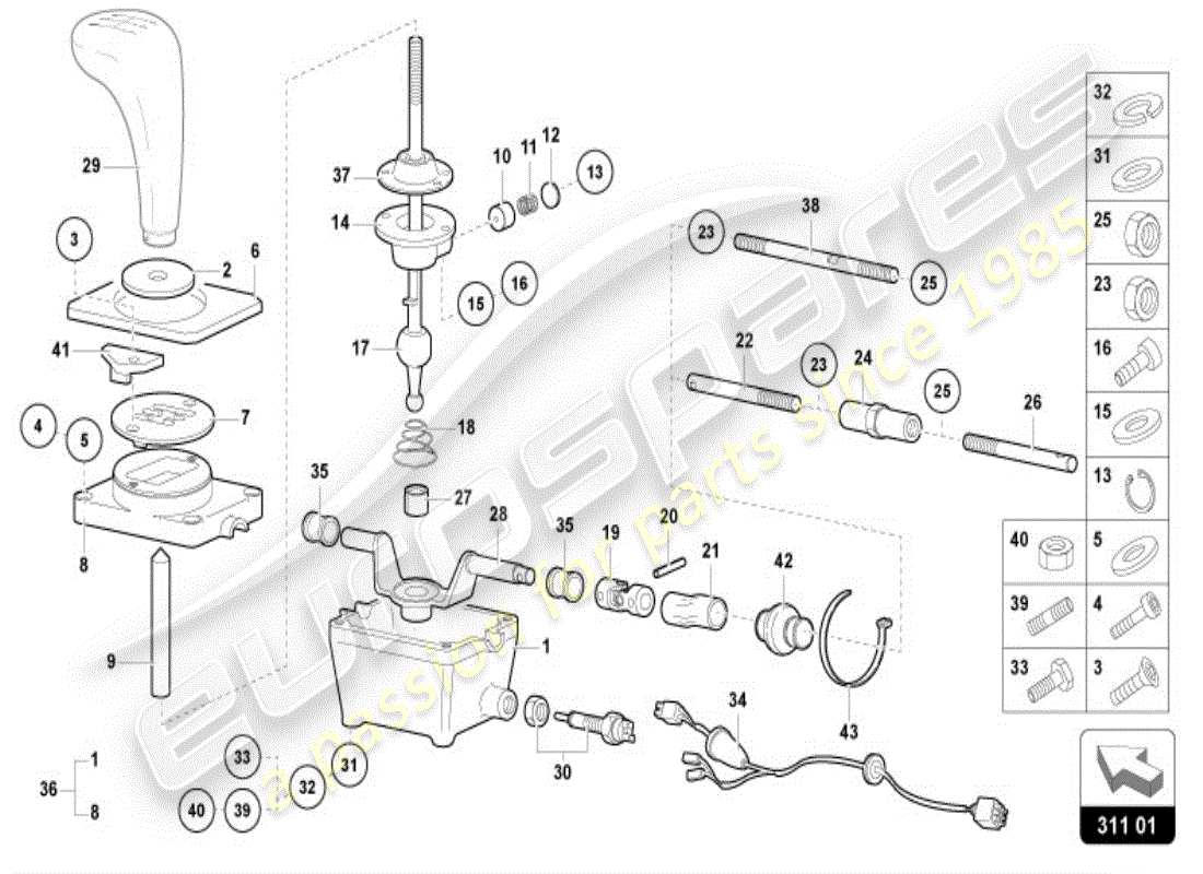 lamborghini diablo vt (1996) gearbox control turret parts diagram