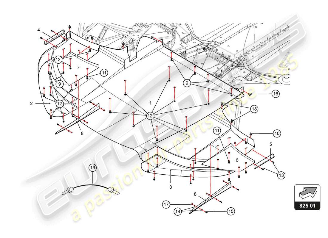 lamborghini 2022 (super trofeo evo 2) frame floor panels part diagram