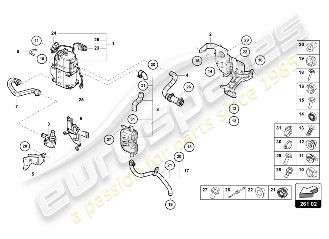 lamborghini urus (2019) auxiliary heater for coolant circuit parts diagram