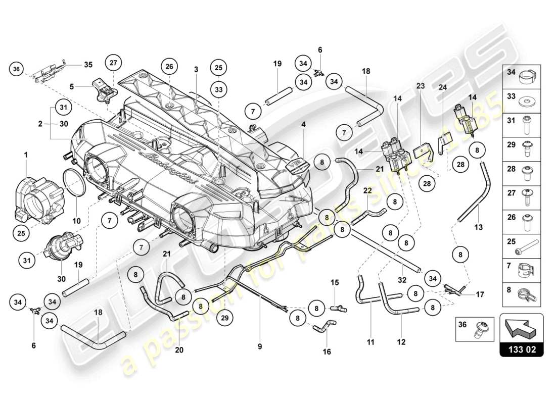 lamborghini 2022 (ultimae roadster) intake manifold part diagram