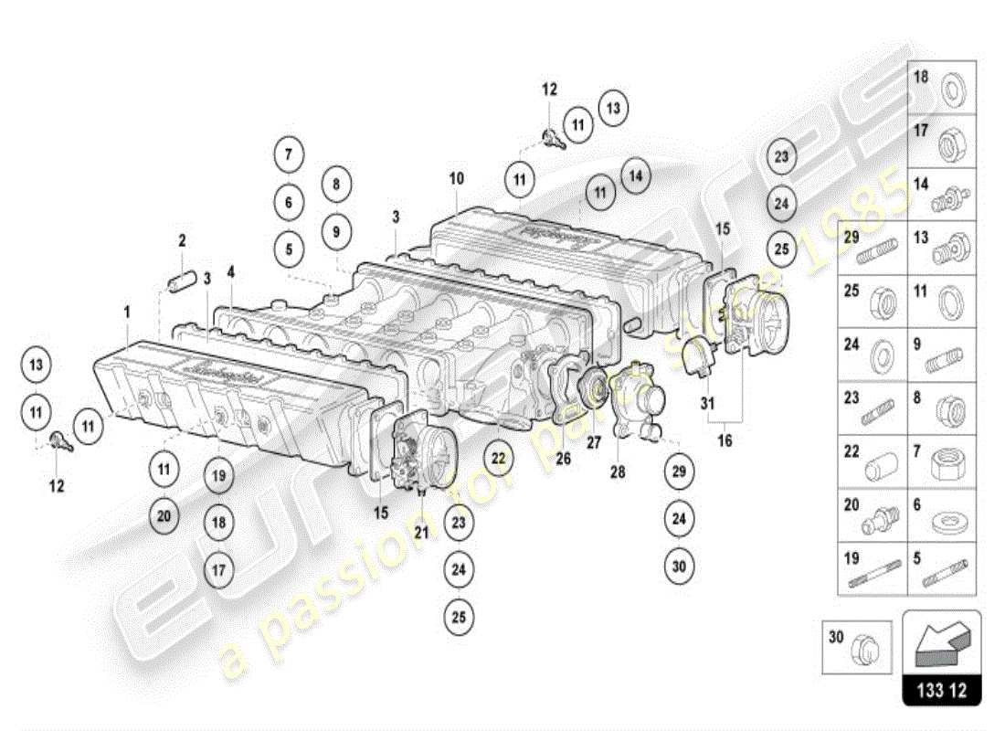 lamborghini diablo vt (1998) intake manifold parts diagram