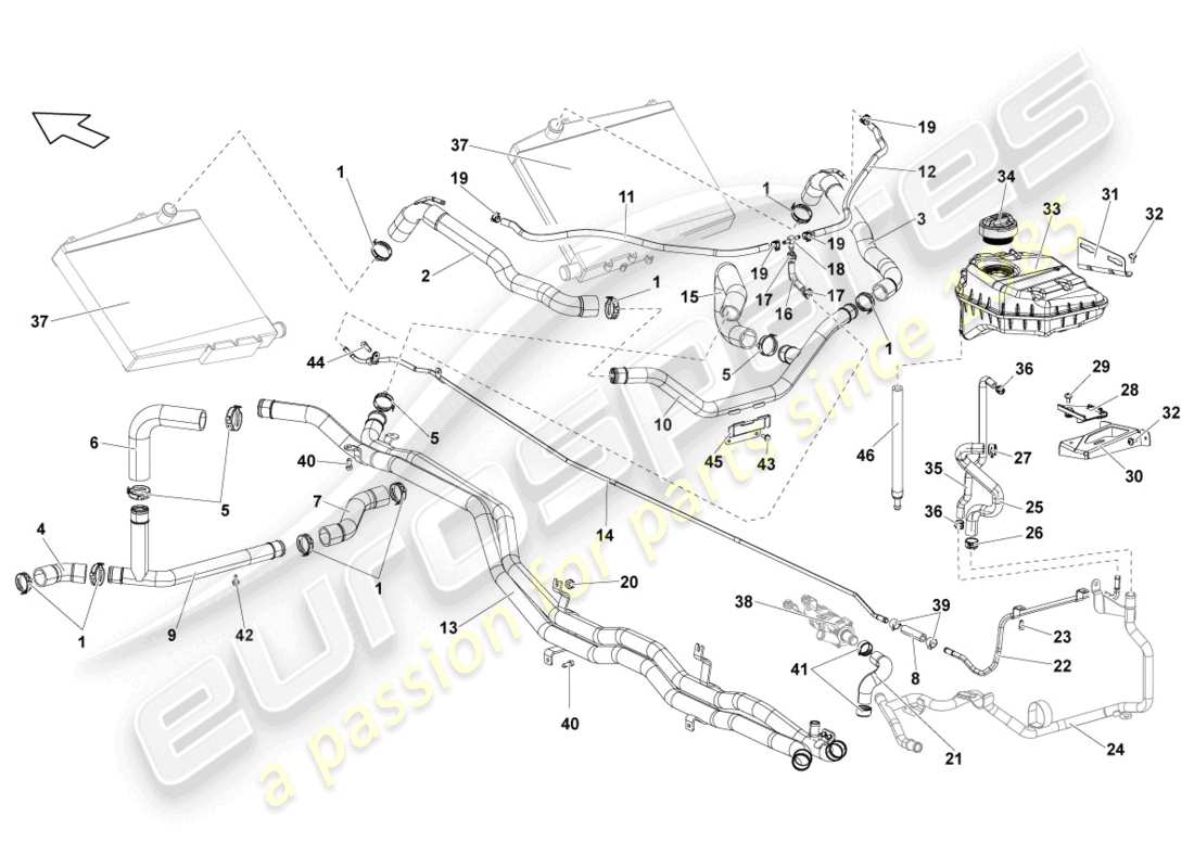 lamborghini lp550-2 spyder (2013) coolant cooling system parts diagram
