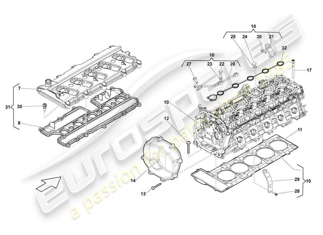 lamborghini lp550-2 coupe (2011) complete cylinder head cylinders 1-5 parts diagram