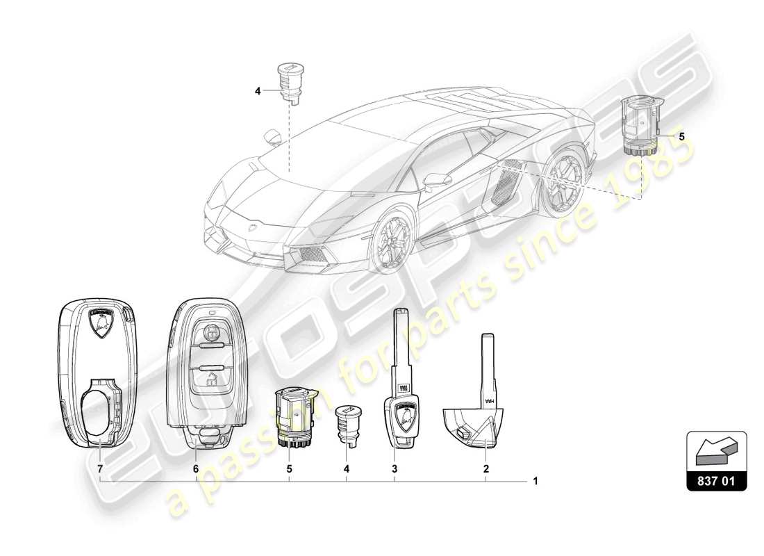 lamborghini 2022 (lp770-4 svj roadster) lock cylinder with keys part diagram