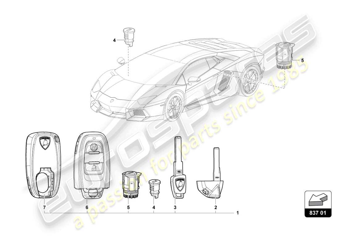 lamborghini lp770-4 svj roadster (2022) lock cylinder with keys part diagram