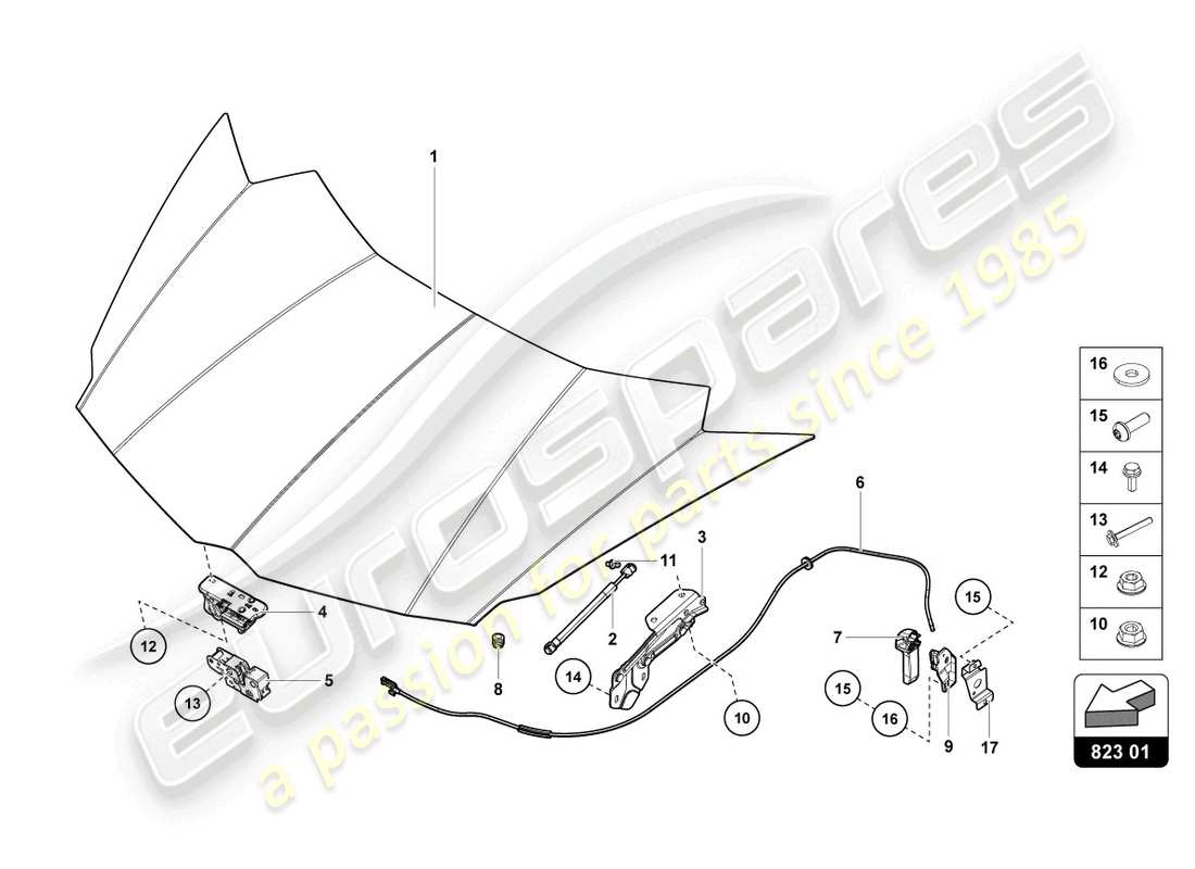 lamborghini lp770-4 svj roadster (2022) bonnet front part diagram