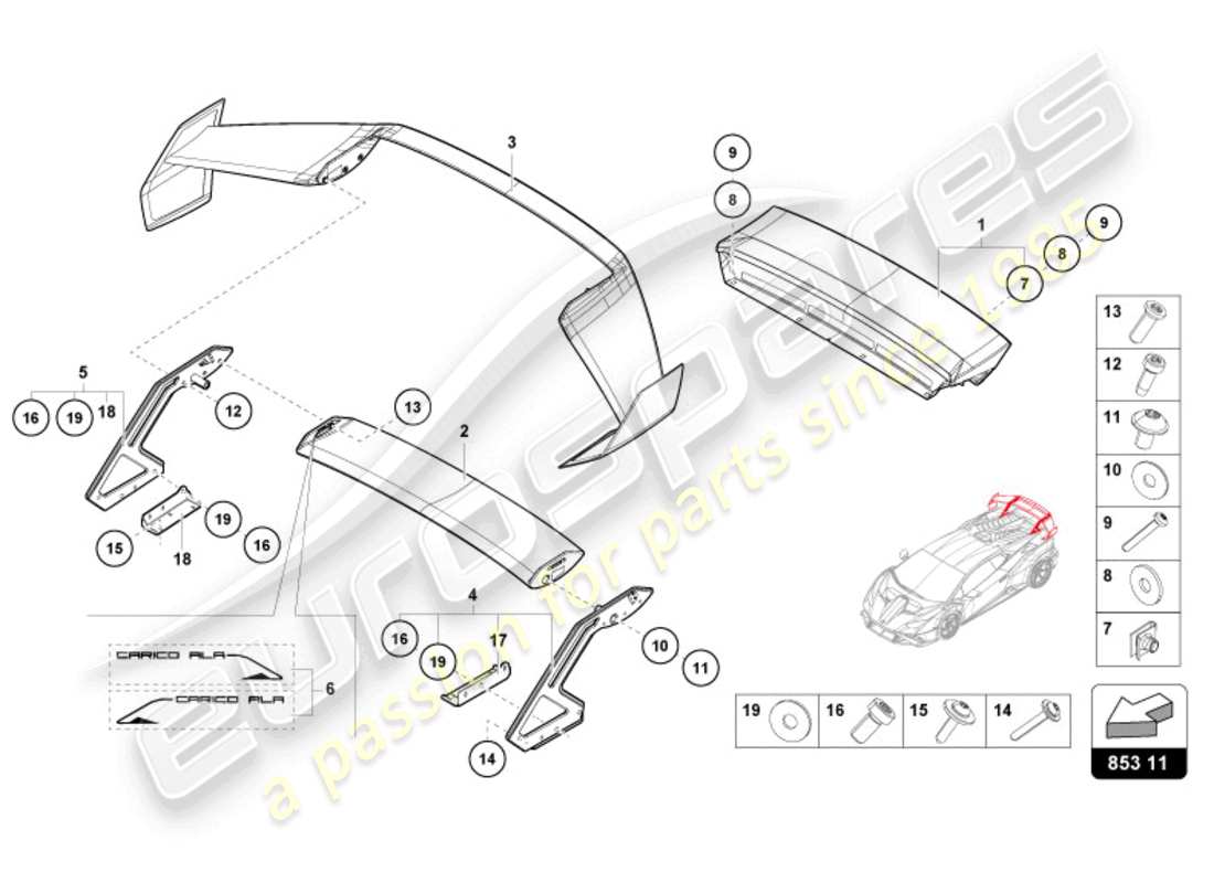 lamborghini 2023 (sto) rear spoiler part diagram