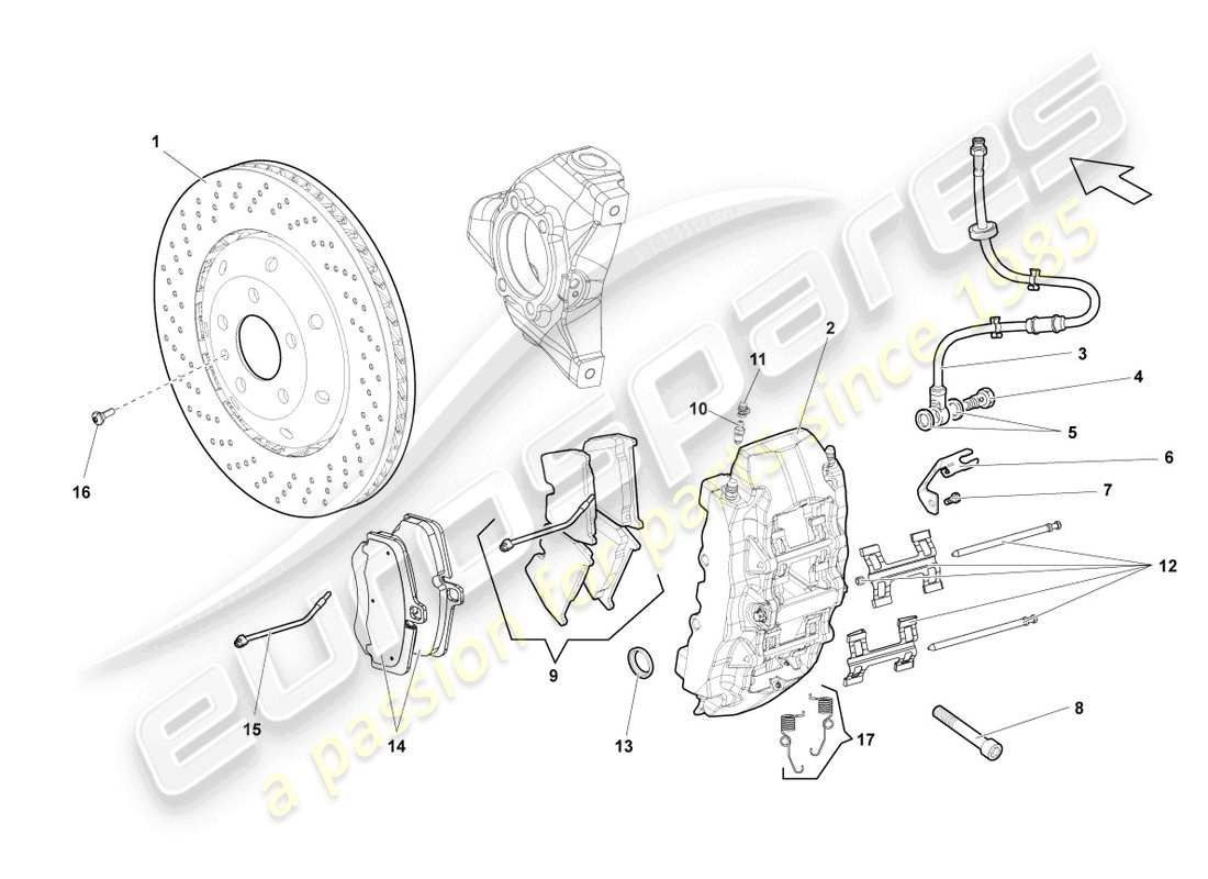 lamborghini gallardo coupe (2007) disc brake front part diagram