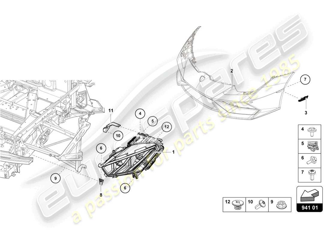 lamborghini 2022 (evo coupe) led headlight front part diagram