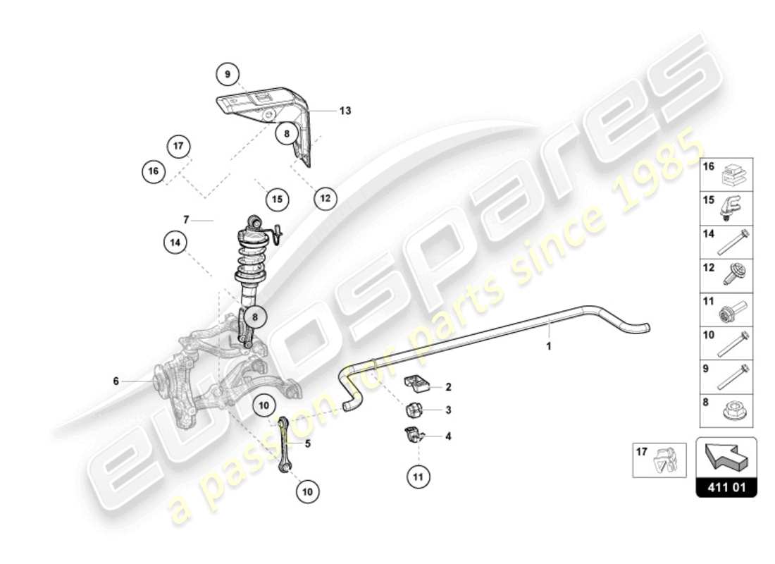 lamborghini 2024 (evo spyder) shock absorbers front part diagram