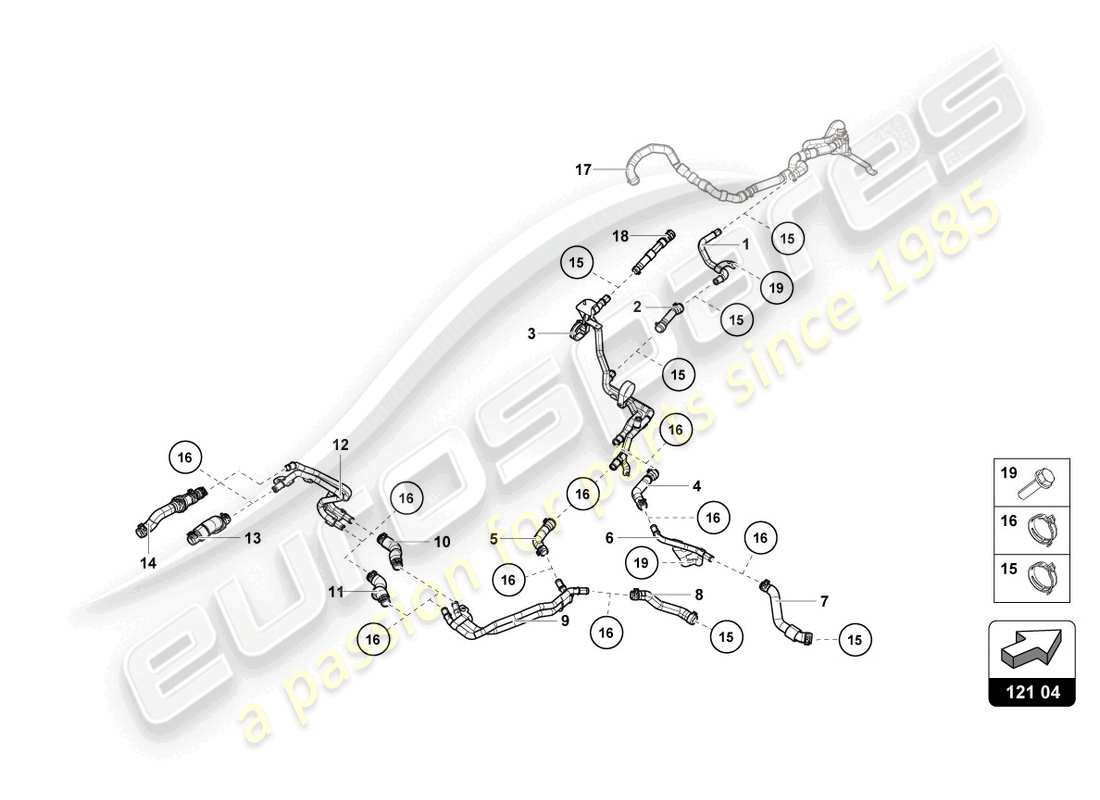 lamborghini evo coupe (2022) coolant hoses and pipes parts diagram