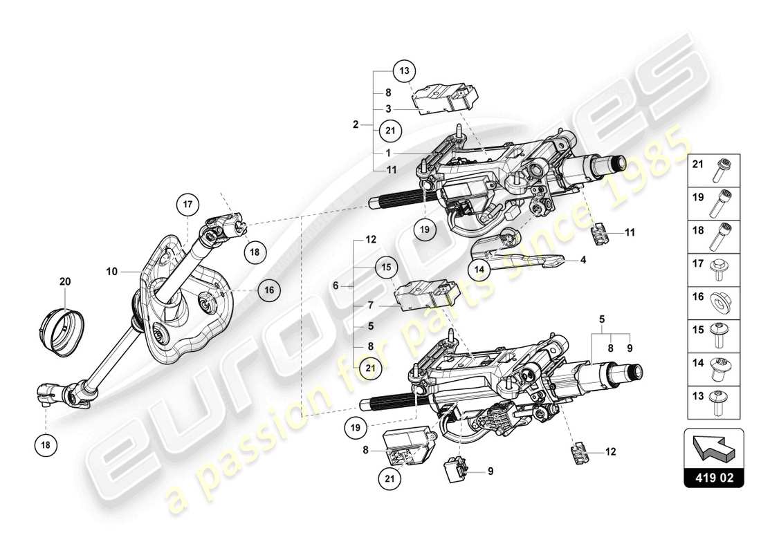 lamborghini urus (2019) steering column with attachment parts parts diagram