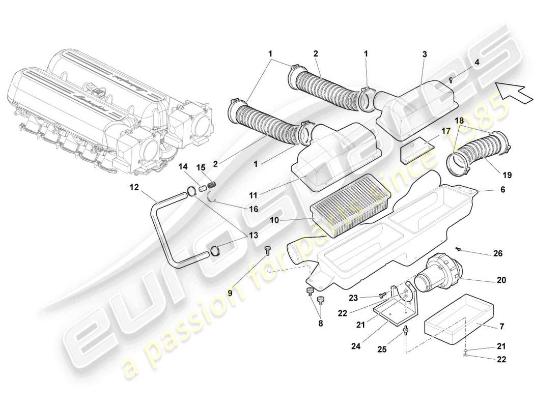 lamborghini gallardo coupe (2007) air filter parts diagram